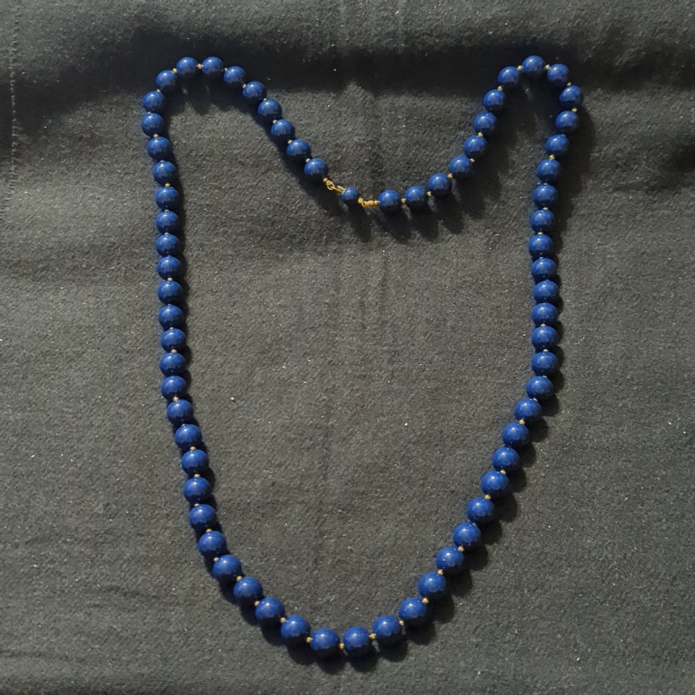 Vintage Gold Tone Navy Blue Beaded Statement Necklace